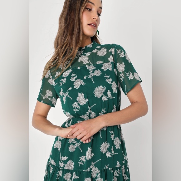 NWT Floral Dressed Up Dark Green Floral Print Midi Dress - Picture 2 of 6